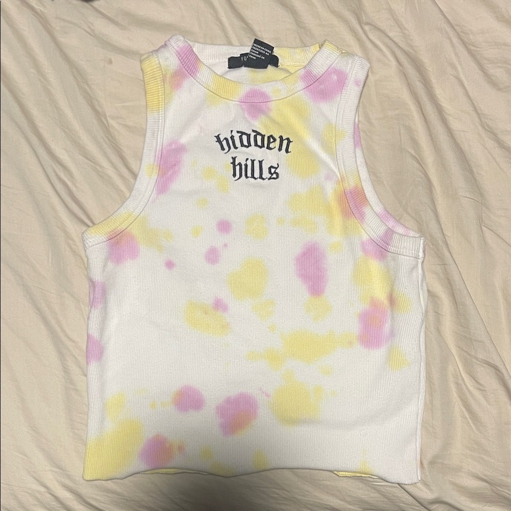 Forever 21 White, Pink, and Yellow Tie-Dye Tank Top